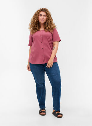 T-shirt met korte mouwen en knopen, Deco Rose, Model image number 2