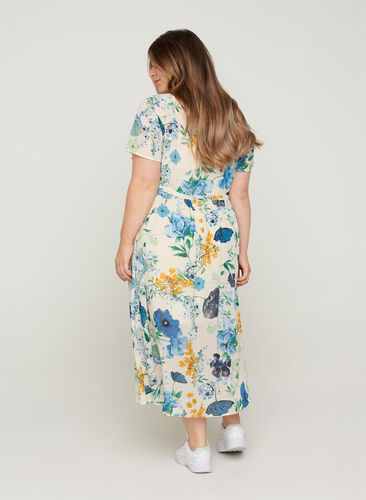Midi-jurk met korte mouwen en bloemenprint, AOP Flower, Model image number 1