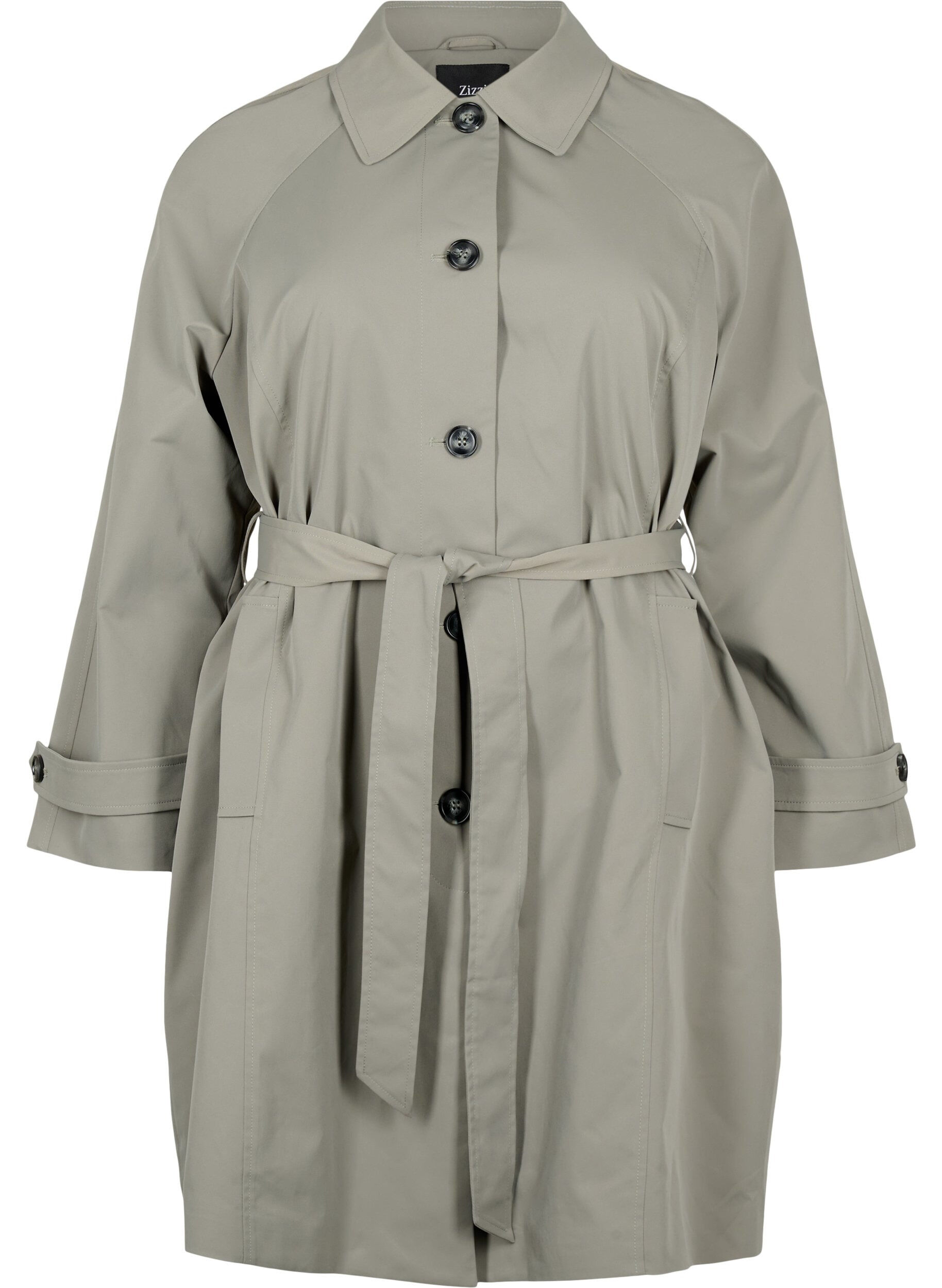 Zizzi Trenchcoat met zakken en riem, Sea Spray, Packshot image number 0