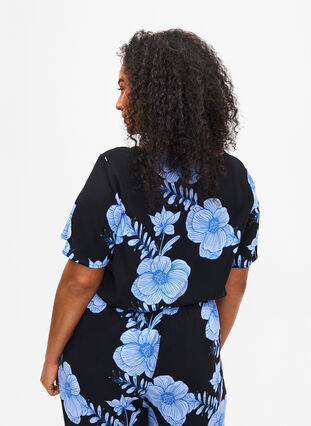 FLASH - Viscose blouse met korte mouwen en print, Black Big Bl.Flower, Model image number 1