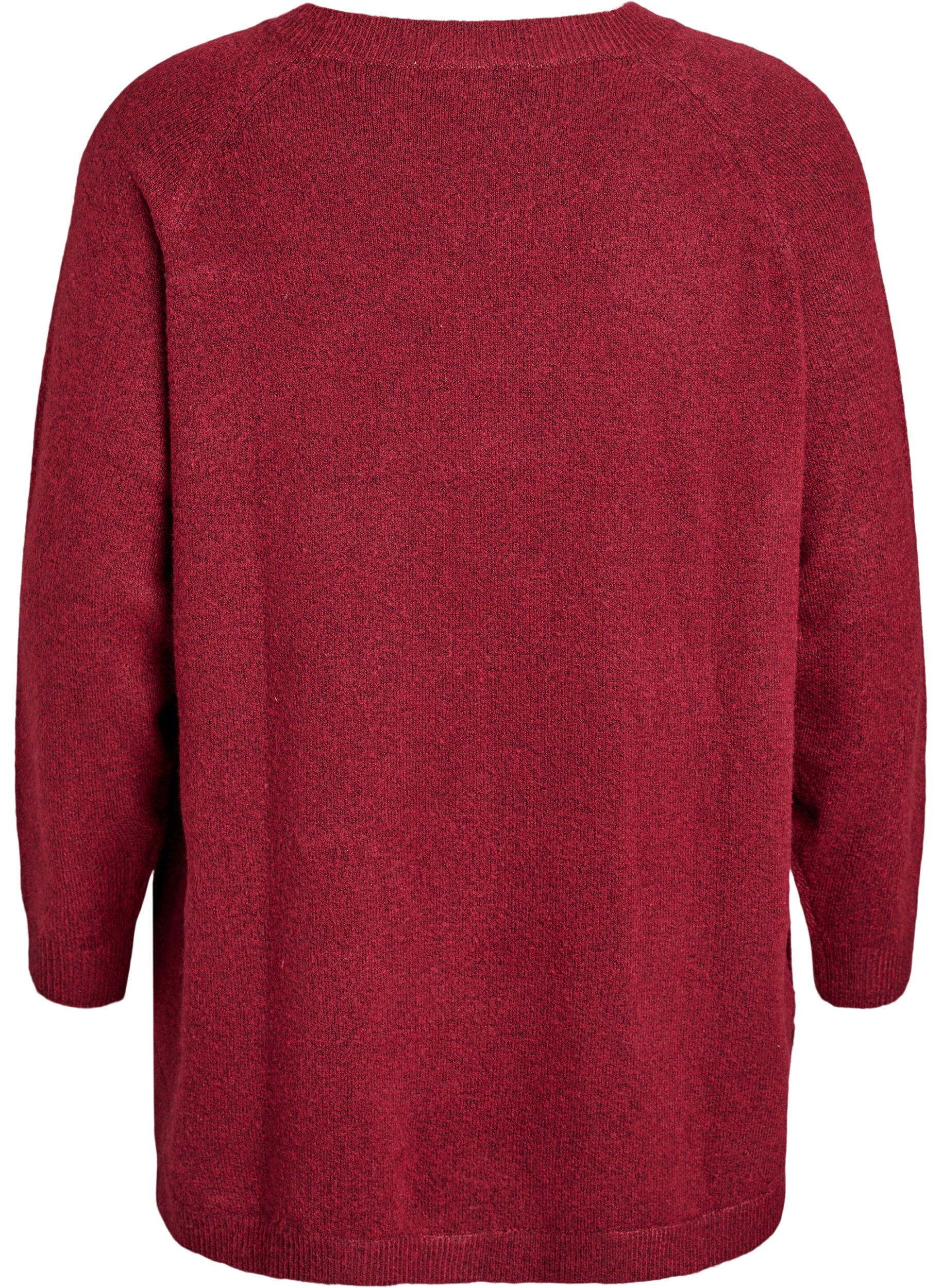 Zizzi Lange gebreide blouse met bolknopen, Donker Bordeaux, Packshot image number 1