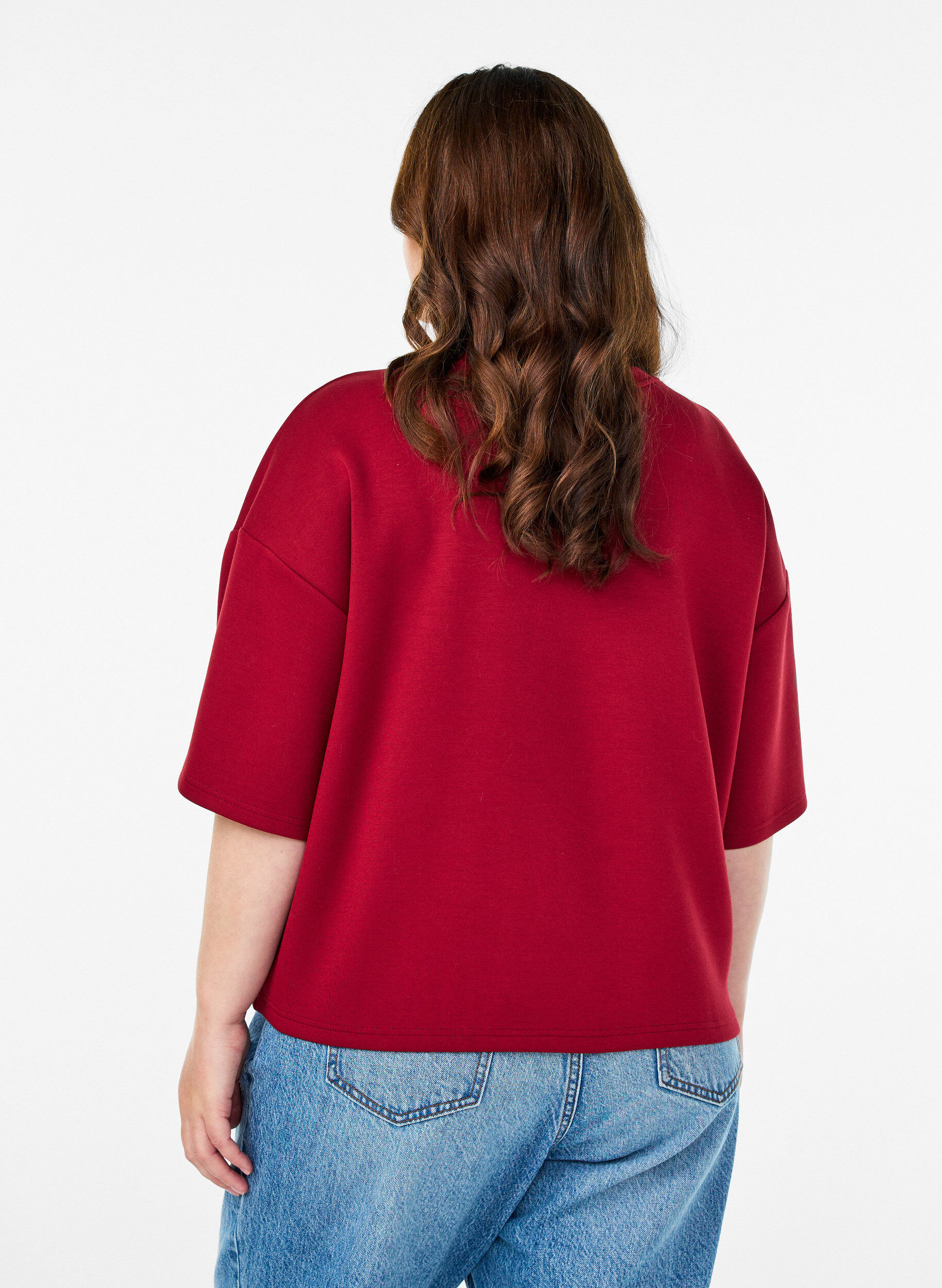 Zizzi Korte loose-fit T-shirt in modalblend, Rood, Model image number 2
