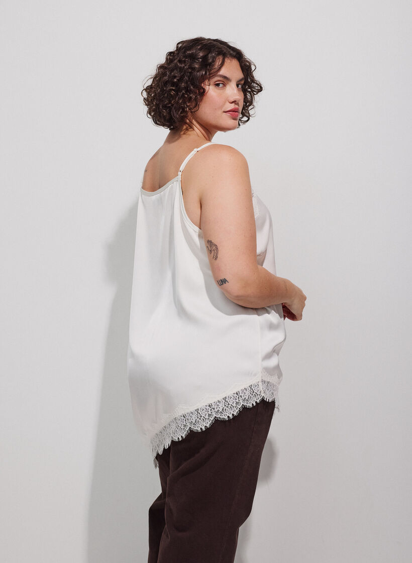Top met bandjes en een kanten asymmetrische zoom, Vanille, Model image number 2