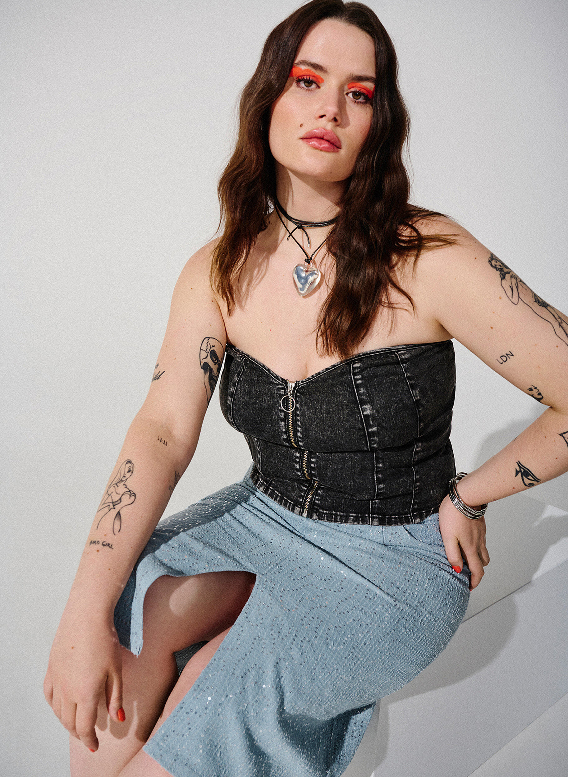 Zizzi Denim korset top met rits, Black, Image image number 0