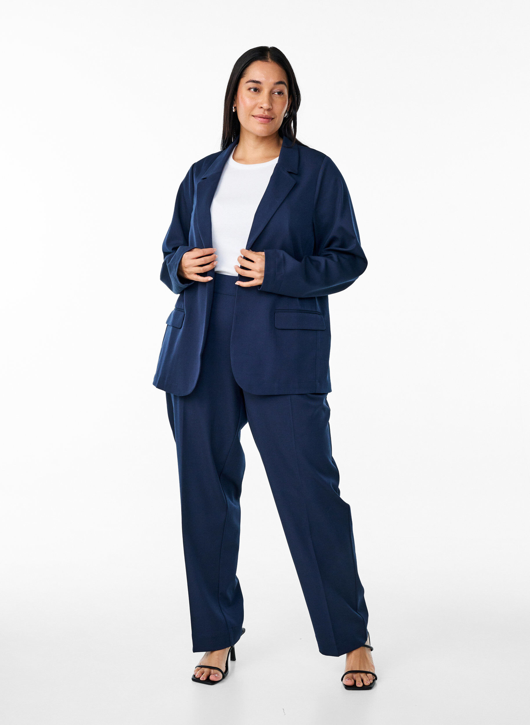 Zizzi Open blazer met zakken, Blauw, Model image number 1
