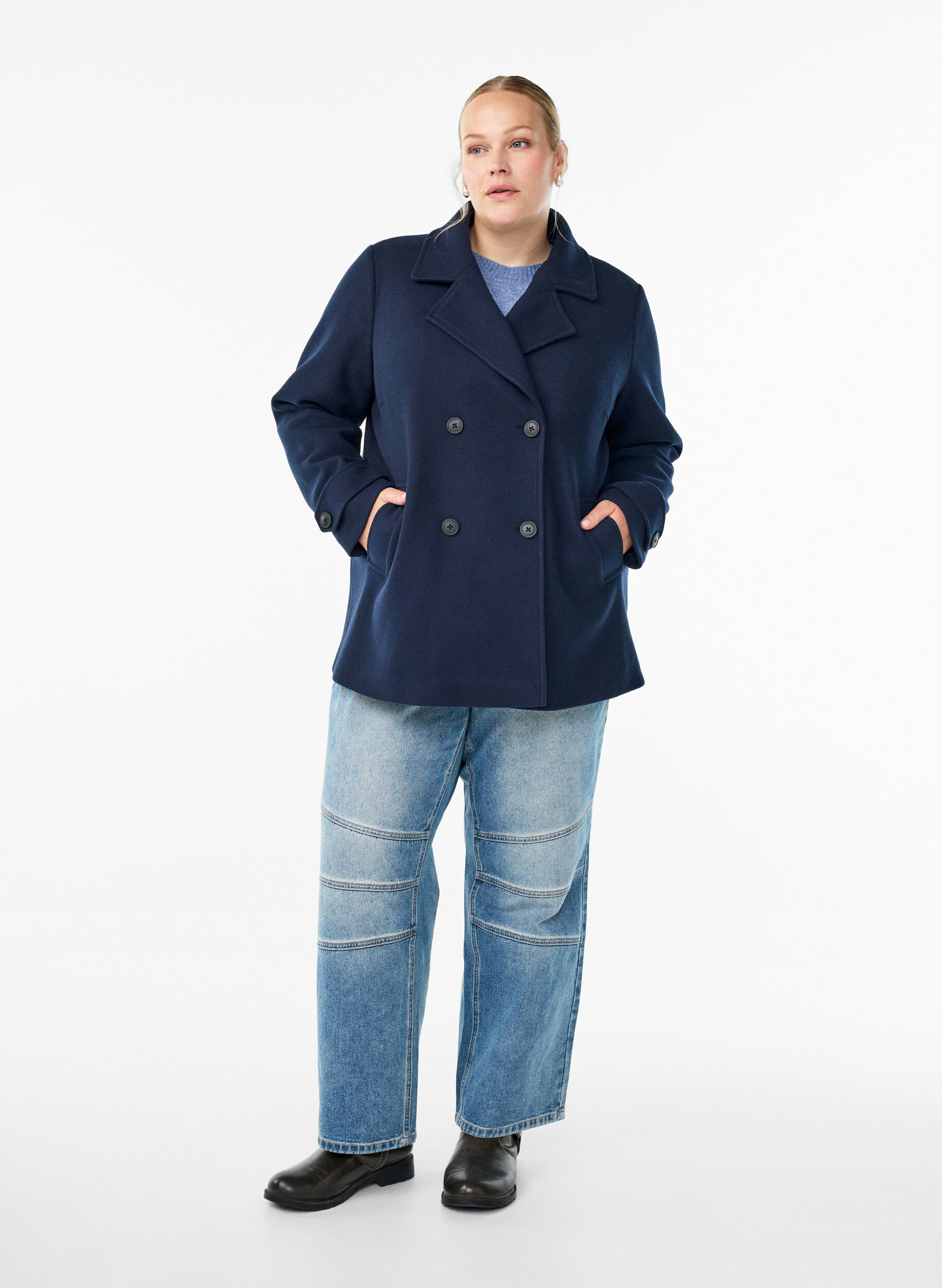 ZizziKorte jas met dubbele knoopsluiting, Blauw, Model image number 1