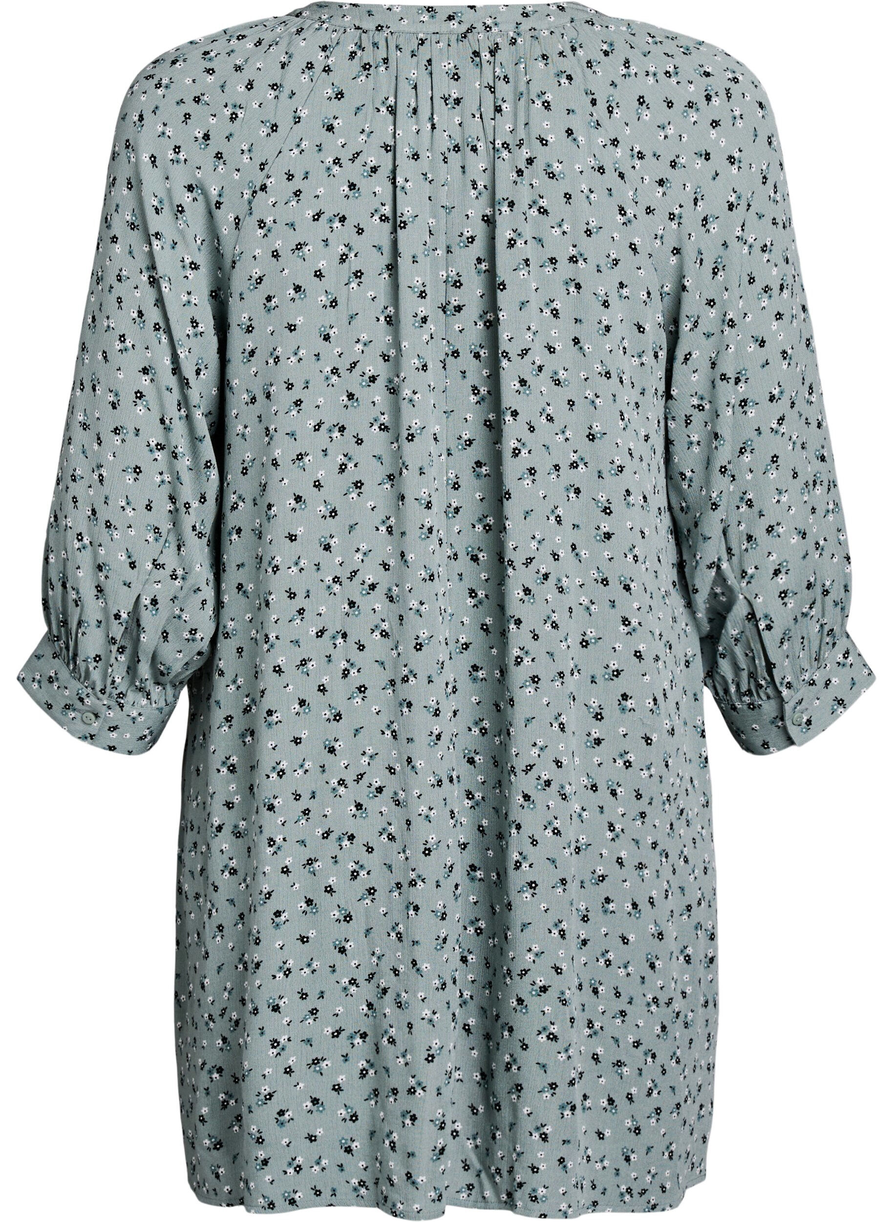 Zizzi Tunic met bloemenprint en 3/4 mouwen, Groen, Packshot image number 1