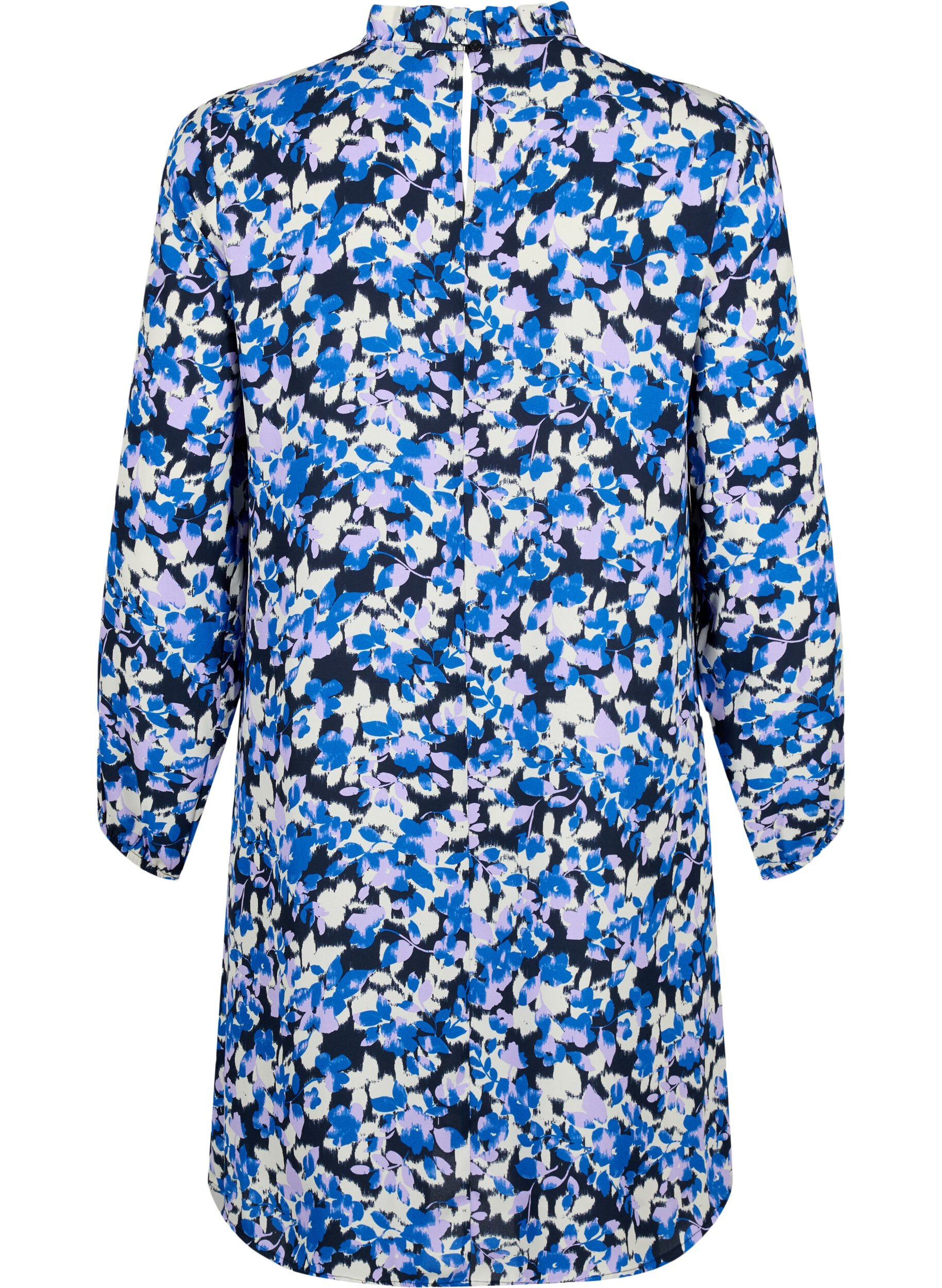 Zizzi FLASH - Jurk met lange mouwen en bloemenprint, Blue Purple Flower, Packshot image number 1