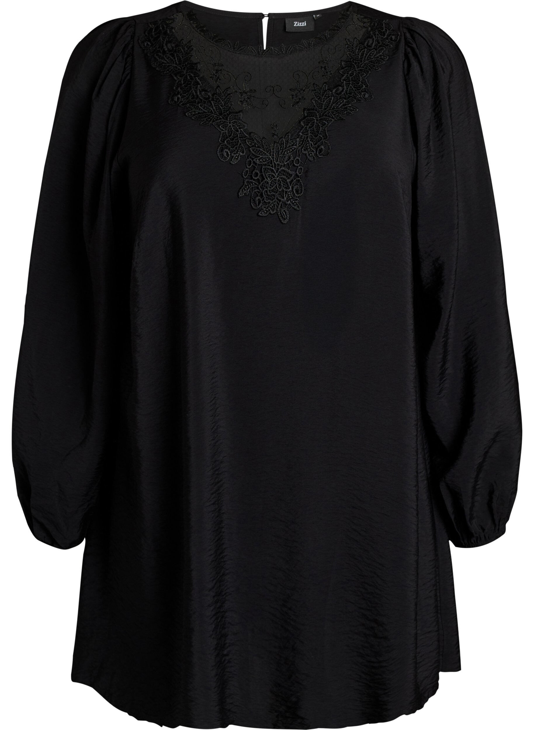 ZizziViscose tuniek met kanten detail, Zwart, Packshot image number 0