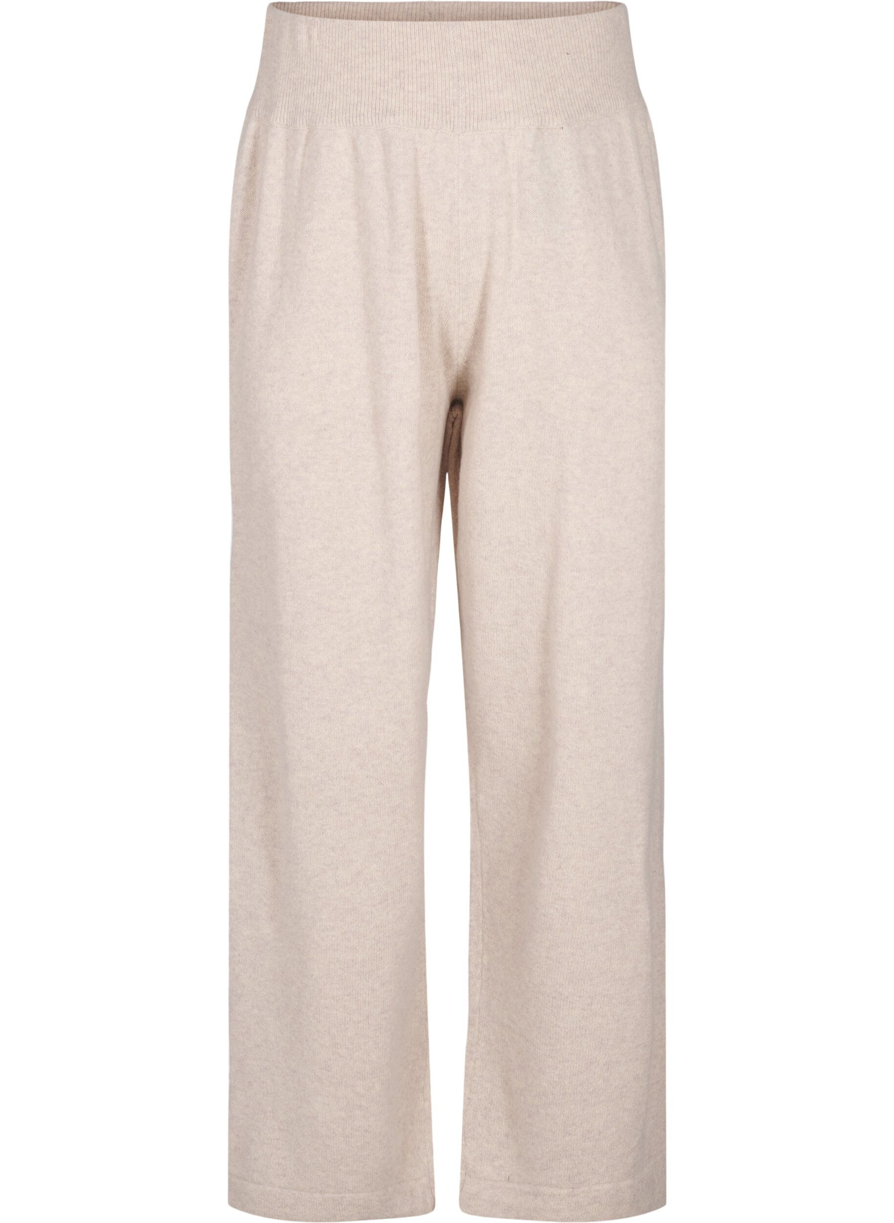 Zizzi Gebreide broek in merinowol met hoge taille, Pumice Stone Mel., Packshot image number 0