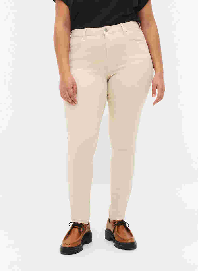 Amy jeans met hoge taille en super slanke pasvorm, Oatmeal, Model image number 2