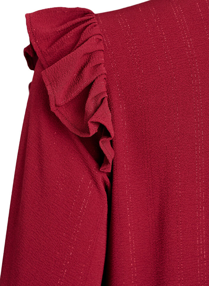 Kort jurkje met ruches en glitter, Donker Bordeaux, Packshot image number 3