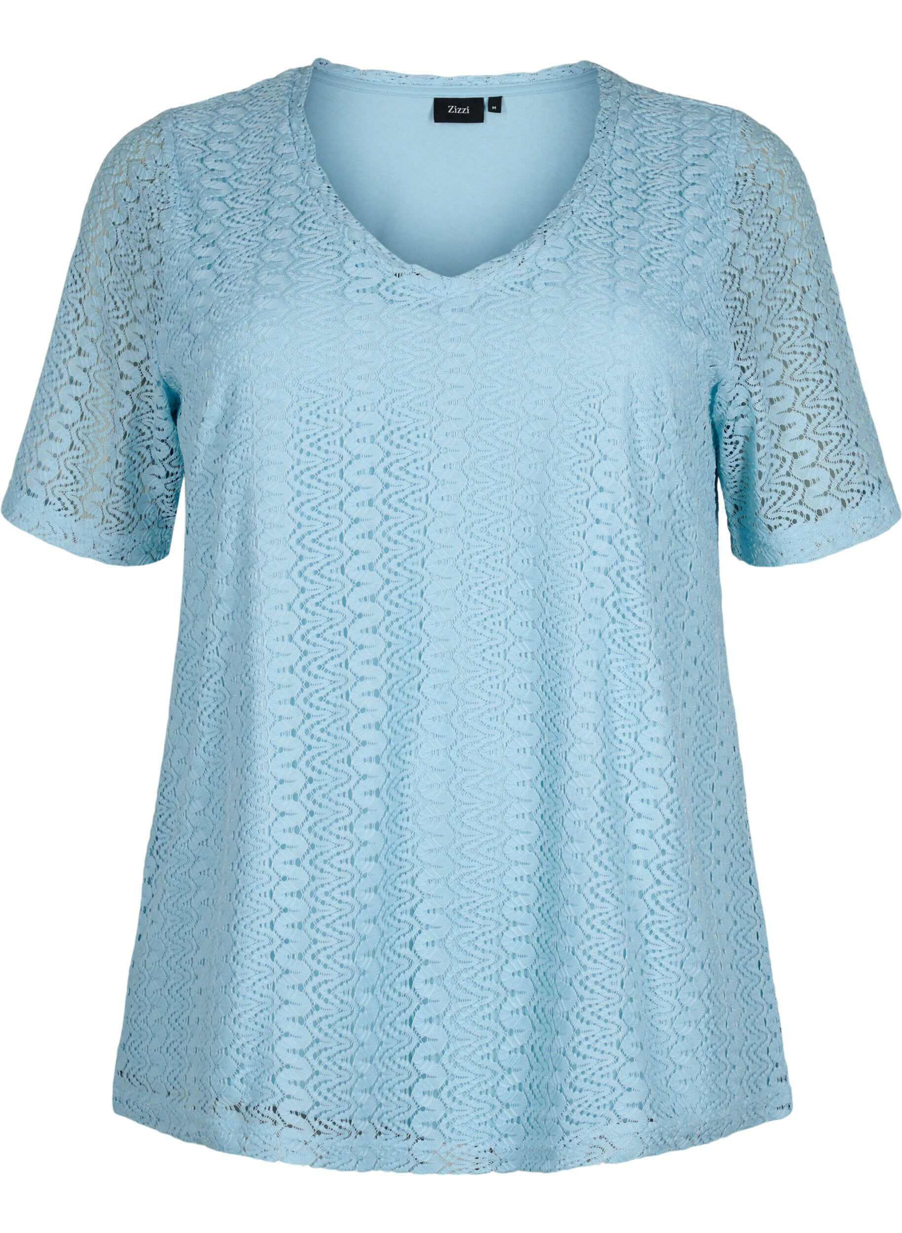 Zizzi Kanten blouse met korte mouwen en v-hals, Angel Falls, Packshot image number 0