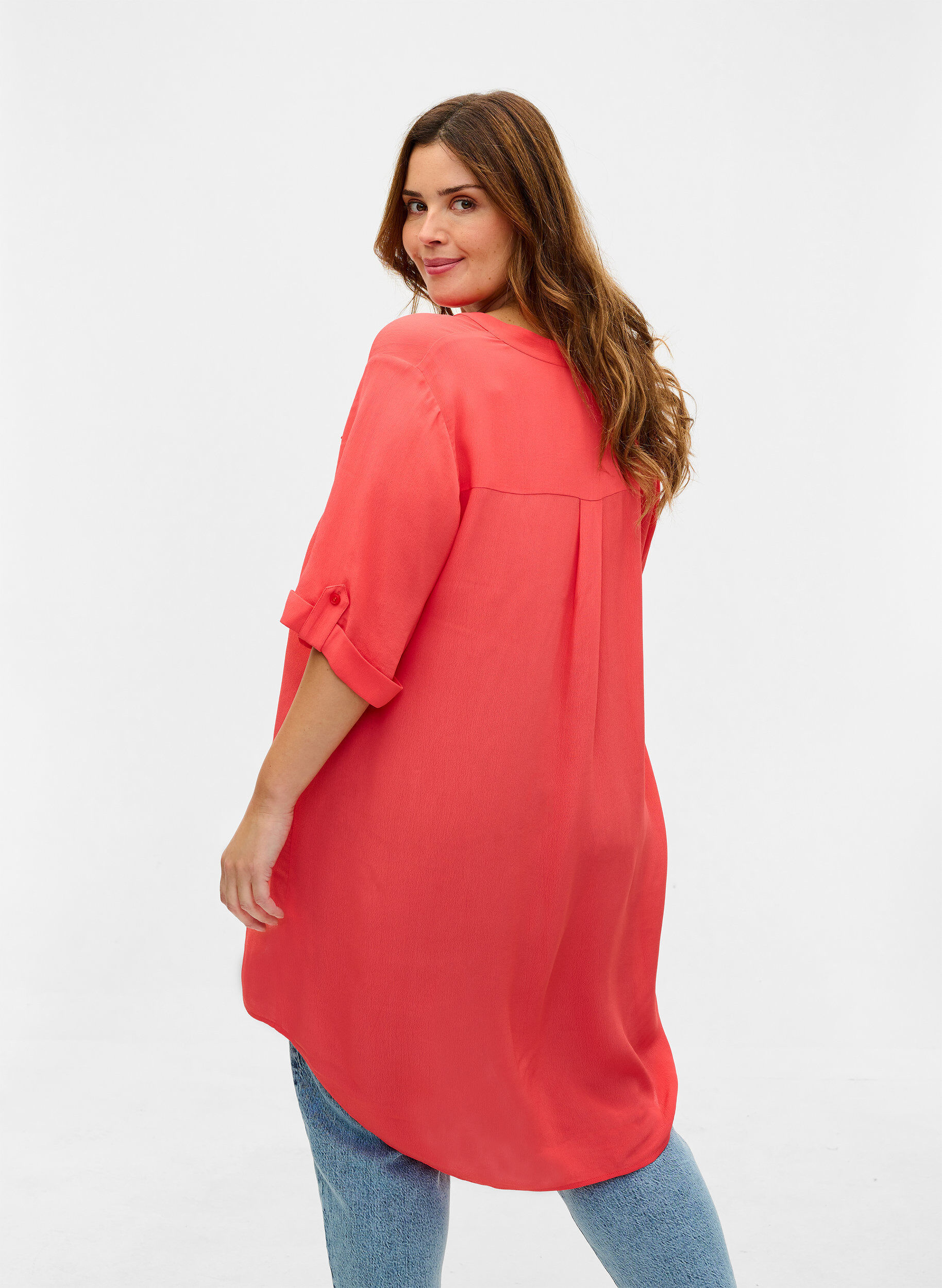 Zizzi Tuniek van viscose met korte mouwen, Hot Coral, Model image number 1