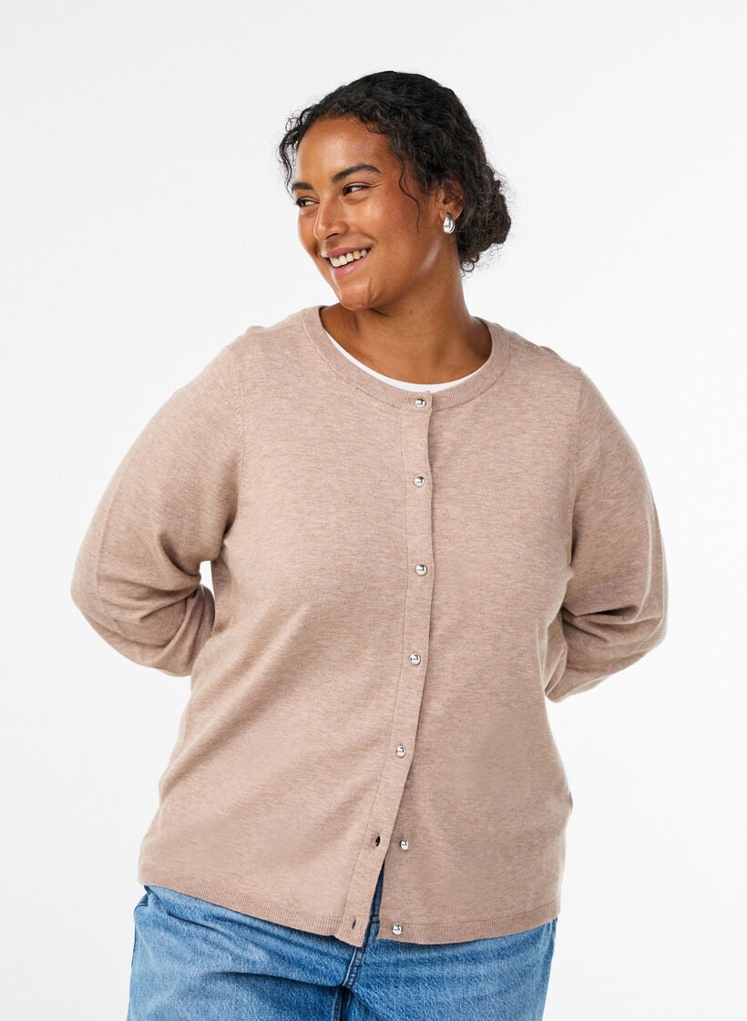 Cardigan met ronde knopen, Beige, Model image number 0