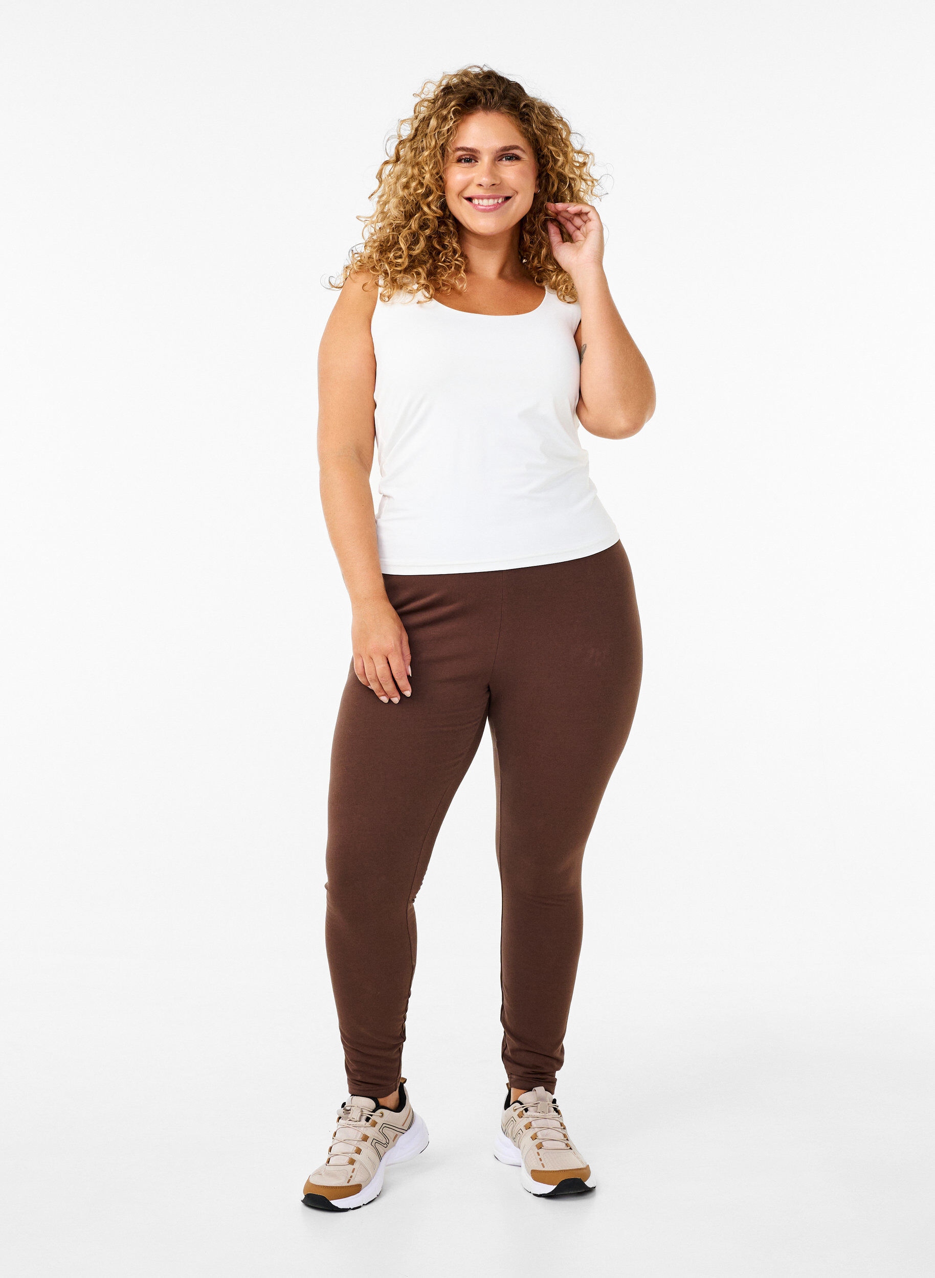 Zizzi Katoenen legging met voering, Bruin, Model image number 0