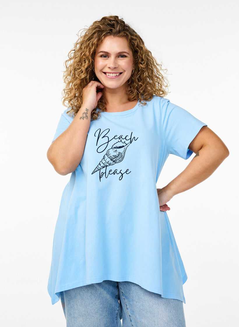 T-shirt met ronde hals en A-lijn vorm, Blauw, Model image number 0