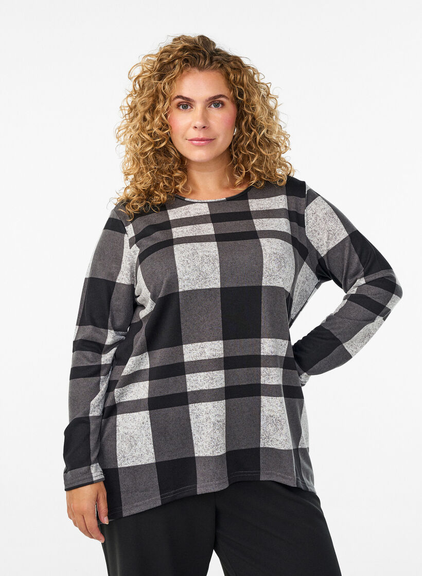 Gedessineerde blouse met lange mouwen, Grijs, Model image number 0