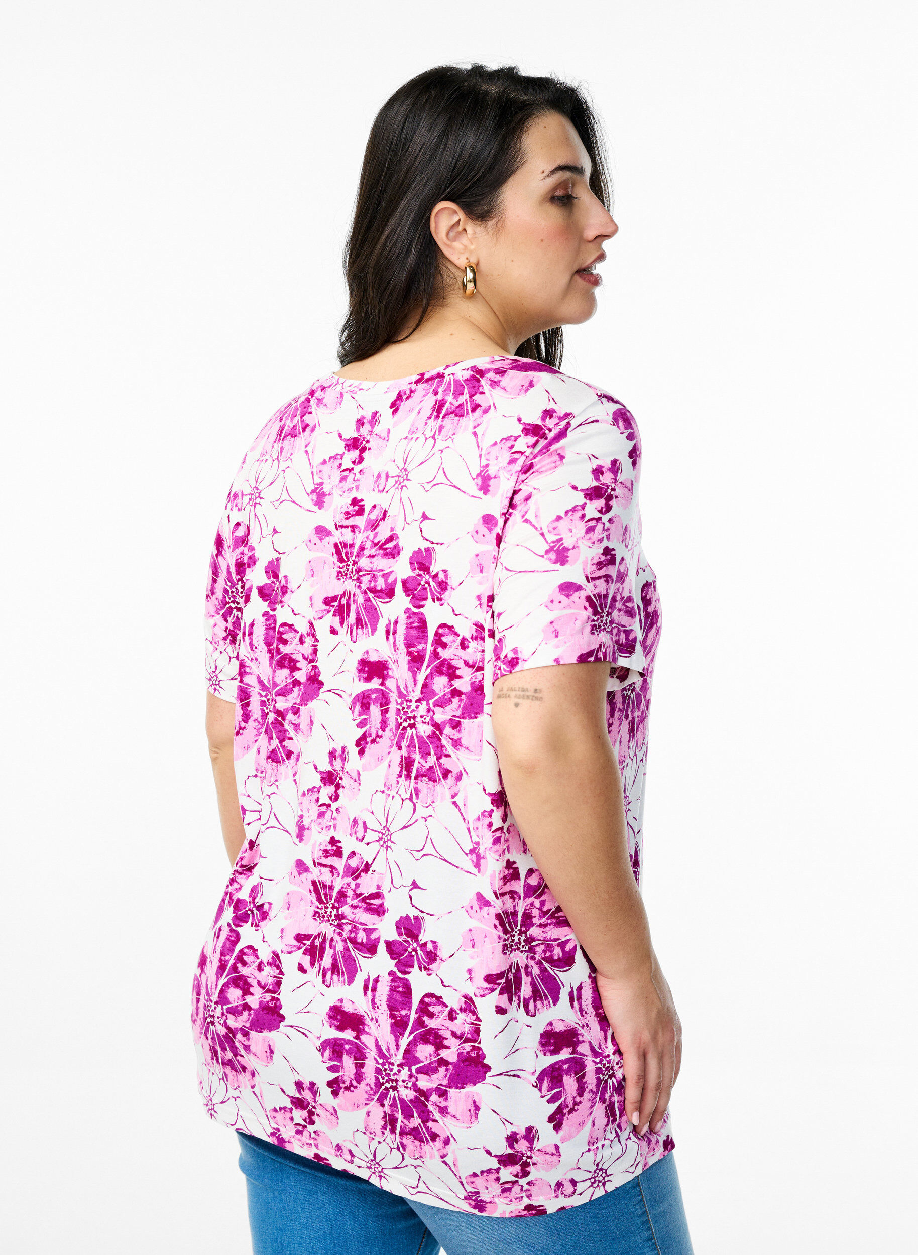 Zizzi T-shirt met bloemenprint, Roze, Model image number 2