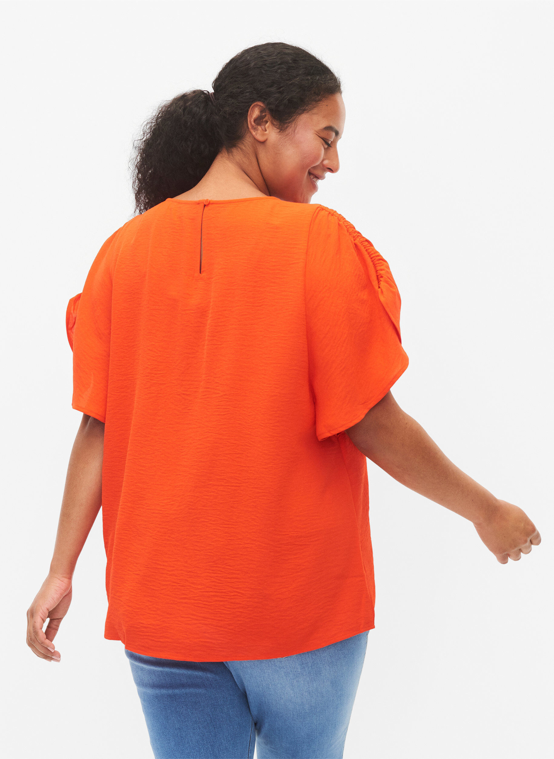 Zizzi Geribbelde blouse met korte mouw, Orange.com, Model image number 1