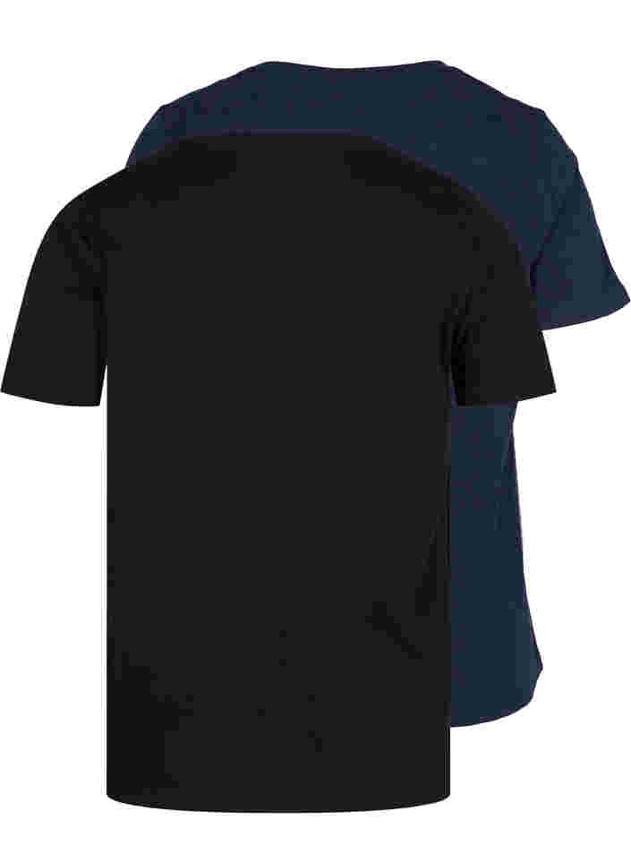 Set van 2 basic t-shirts in katoen, Black/Navy Blazer, Packshot image number 1