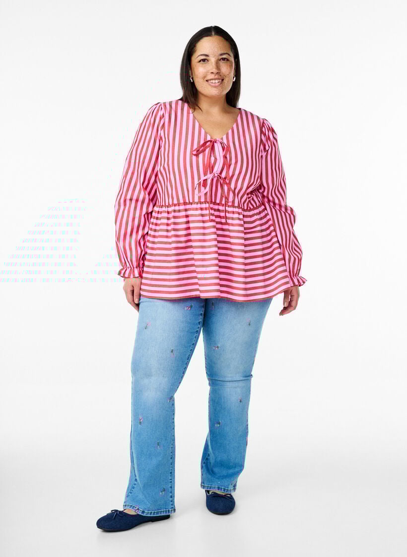 Bootcut jeans met geborduurde bloemen, Blauw, Model image number 0