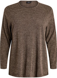 Blouse met lange mouwen en structuur, Bruin