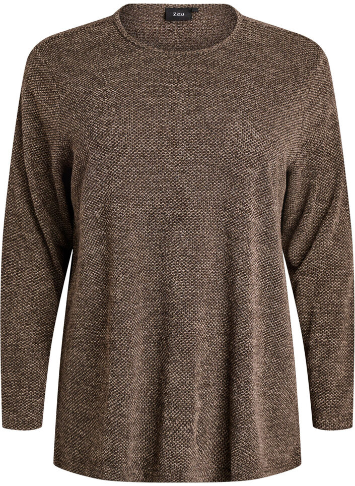 Blouse met lange mouwen en structuur, Bruin, Packshot image number 0