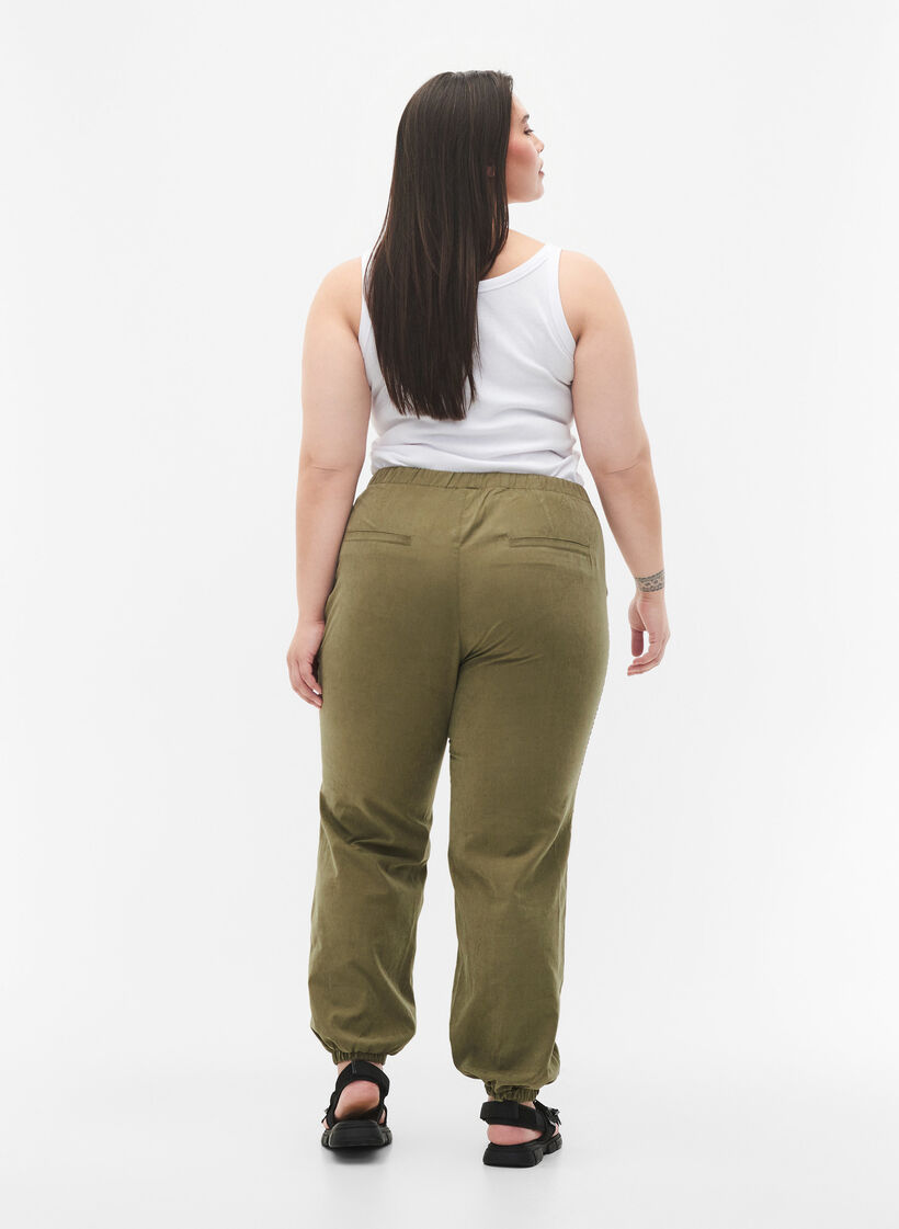 Taps toelopende broek met elastiek, Martini Olive, Model image number 1