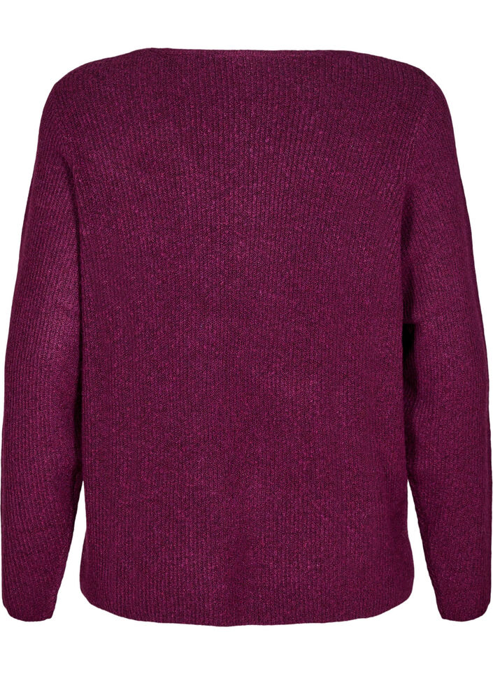 Gebreide blouse met V-hals en lange mouwen, Potent P. Black Mel., Packshot image number 1