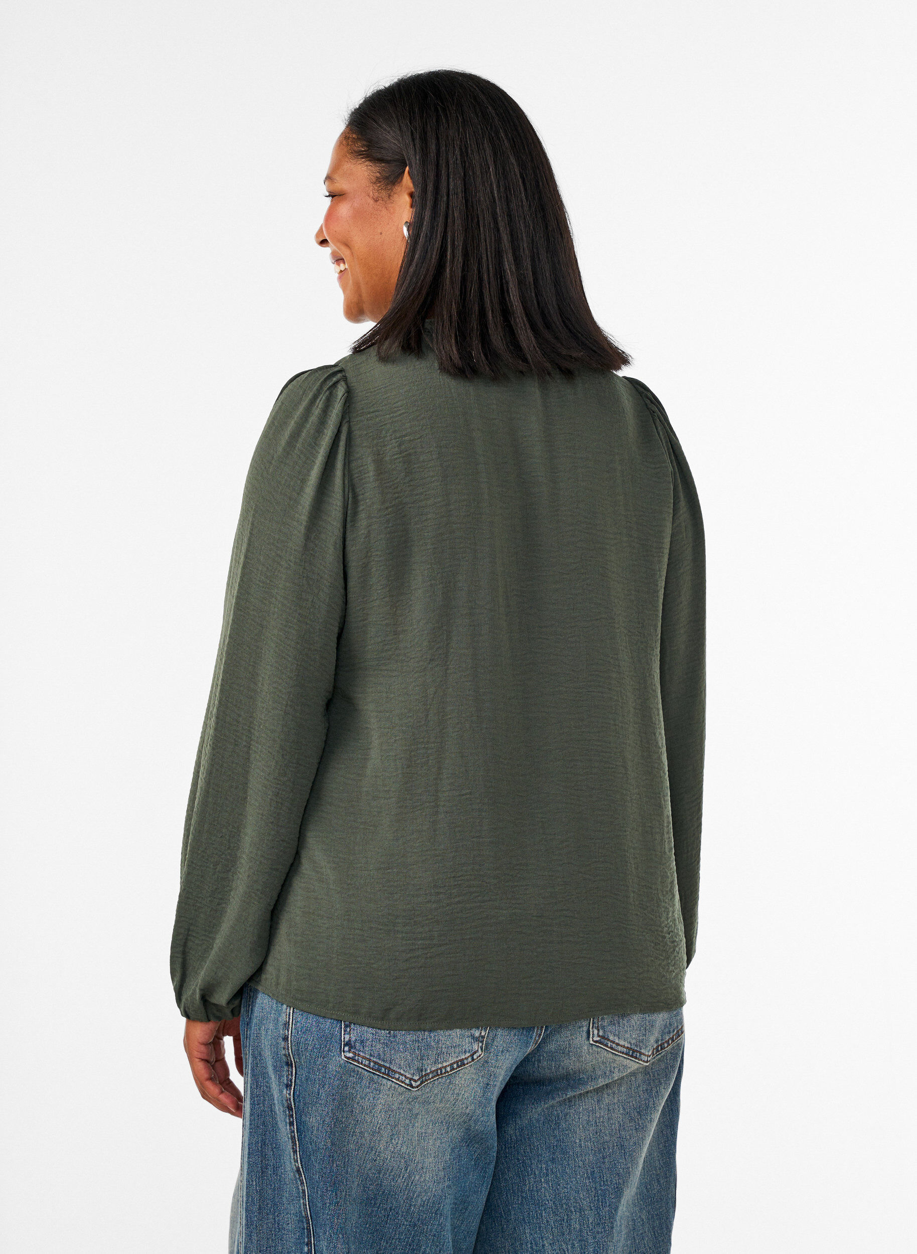 ZizziBlouse met V-hals en gehaakte sierband, Groen, Model image number 2