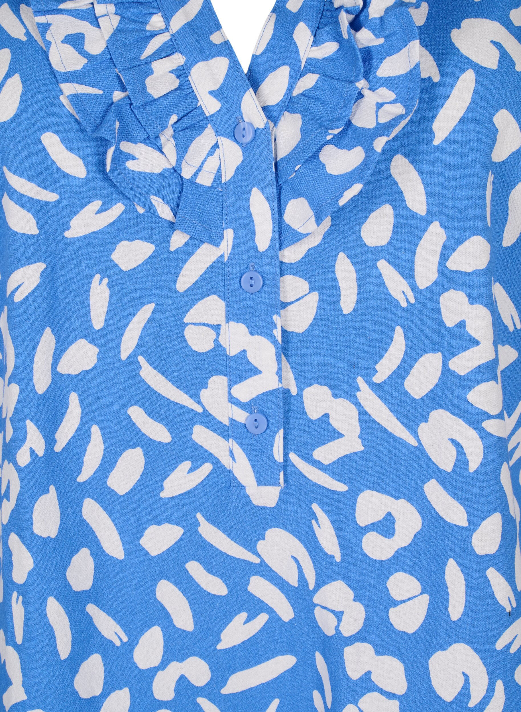 Zizzi Katoenen blouse met 3/4 mouwen en print, Marina White AOP, Packshot image number 2