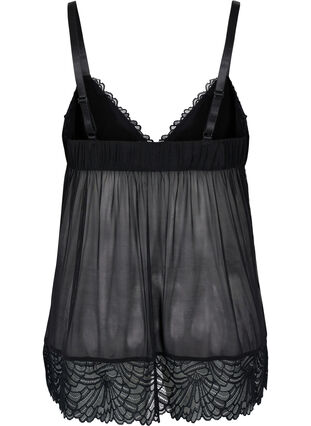 Pyjama jurk in mesh en kant, Black, Packshot image number 1