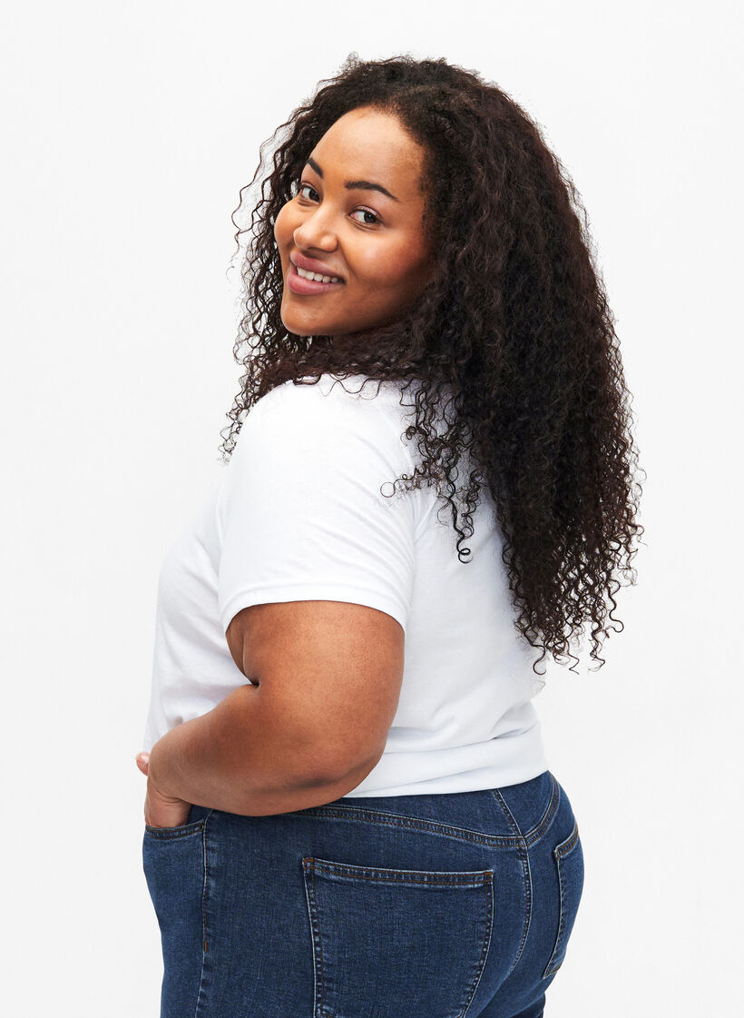 Katoenen T-shirt met bloemen en portret, B. White Face Flower, Model image number 1