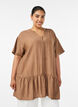 Losse tuniek met gekreukte structuur en rucherand, Bruin, Model image number 0