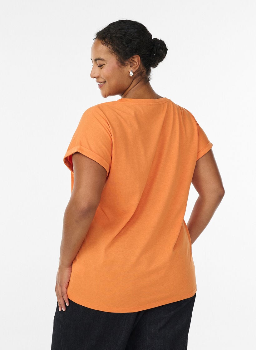 T-shirt met korte mouwen van katoenmix, Oranje, Model image number 2