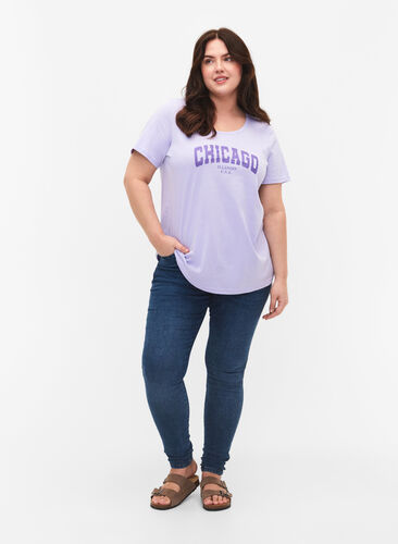 Katoenen t-shirt met tekstopdruk, Lavender W. Chicago, Model image number 2