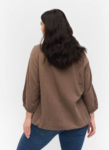 Katoenen blouse met knopen en 3/4-mouwen, Falcon, Model image number 1
