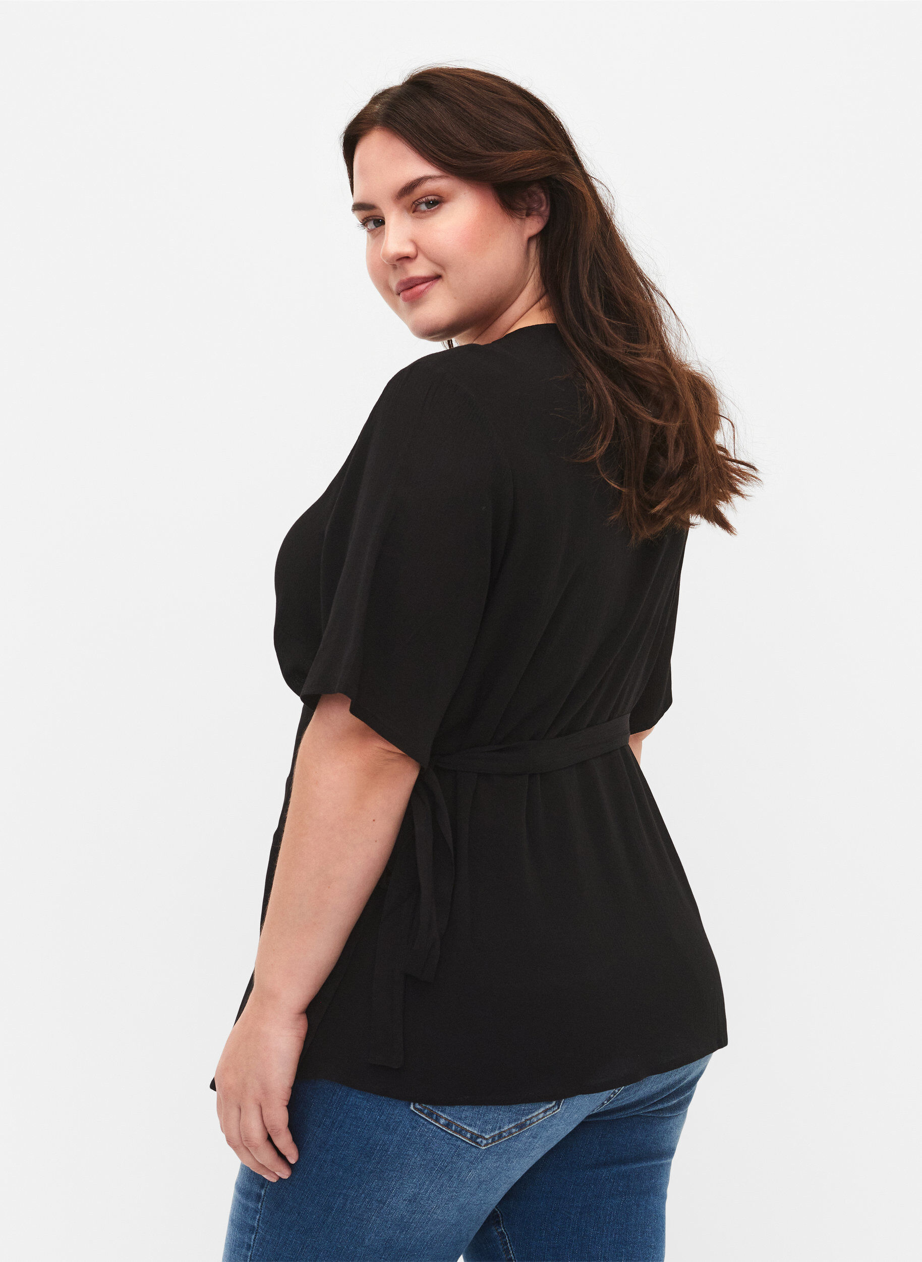 Zizzi Viscose blouse met wikkel, Black, Model image number 1