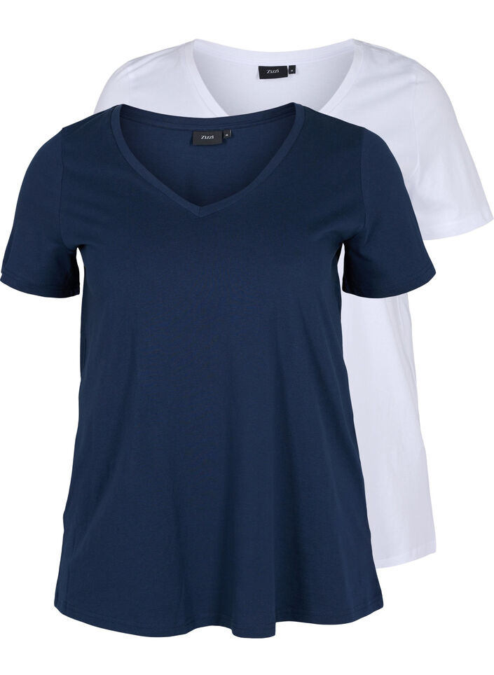 Set van 2 basic t-shirts in katoen, Navy B/B White, Packshot image number 0