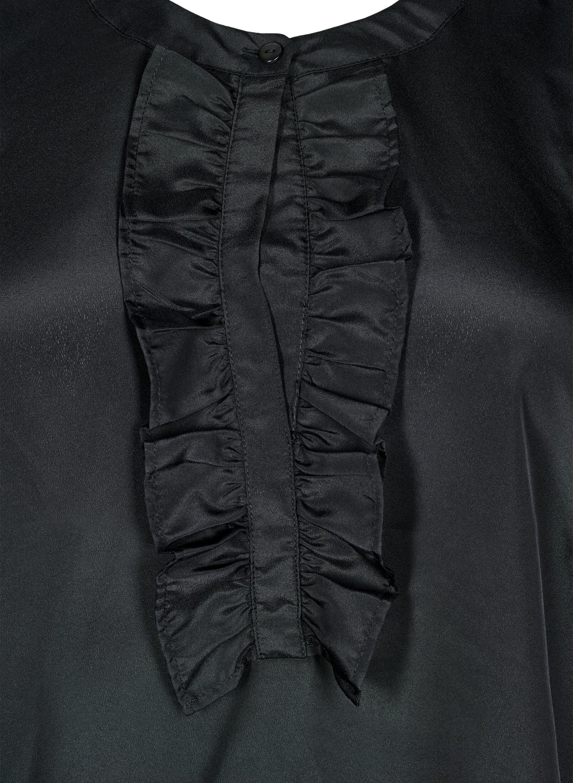 Zizzi Satijnen blouse met ruchedetail, Black, Packshot image number 2