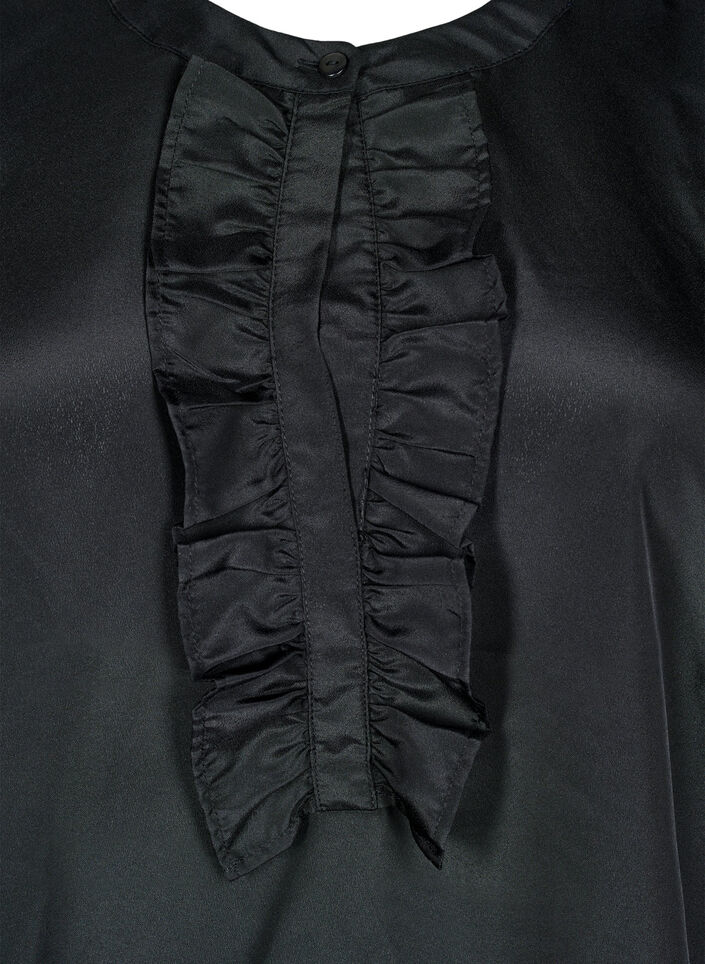 Satijnen blouse met ruchedetail, Black, Packshot image number 2