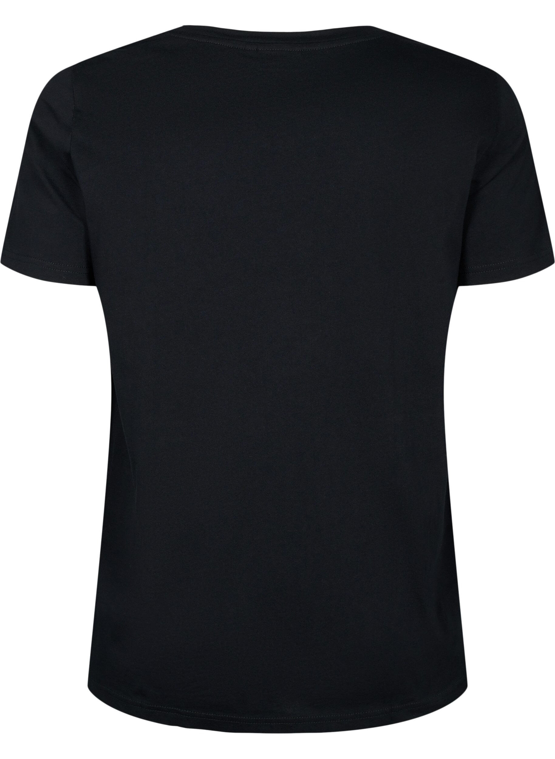 Zizzi Katoenen T-shirt met pailletten, Black W. Face, Packshot image number 1