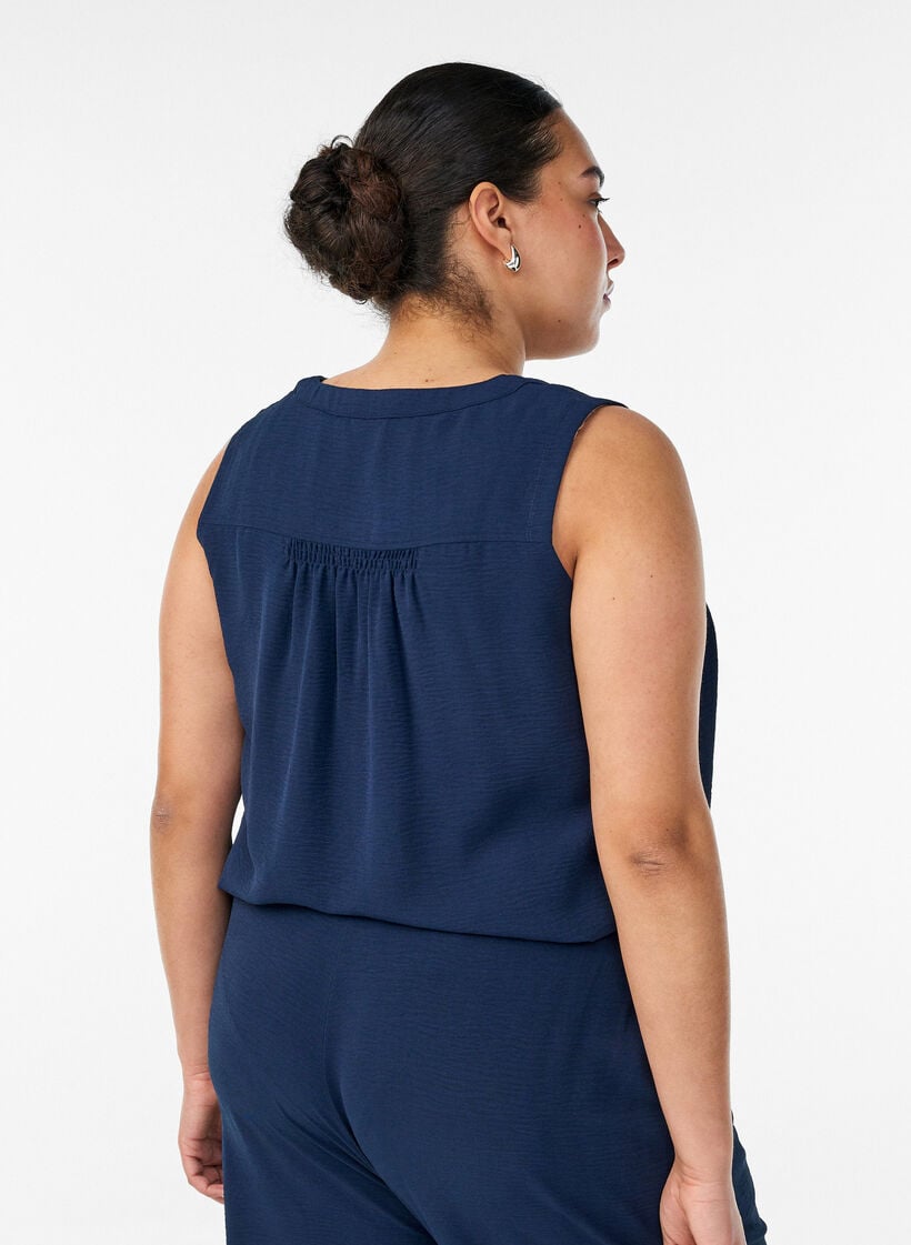 Mouwloze top met kreukeffecten, Blauw, Model image number 1