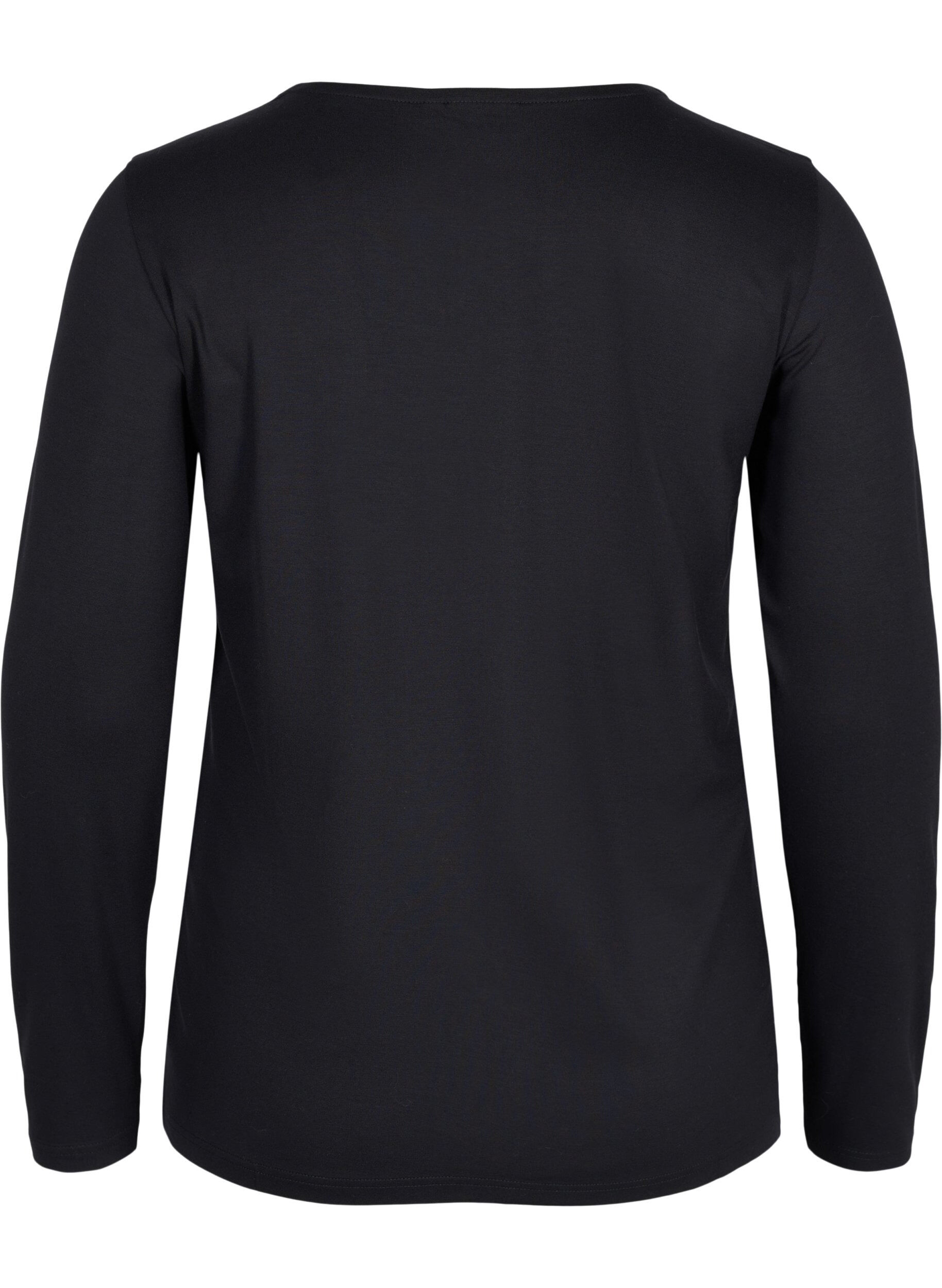 Zizzi Effen katoenen basis top, Solid Black, Packshot image number 1