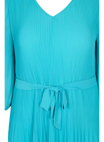 Geplooide jurk met 3/4 mouwen, Turquoise, Packshot image number 2