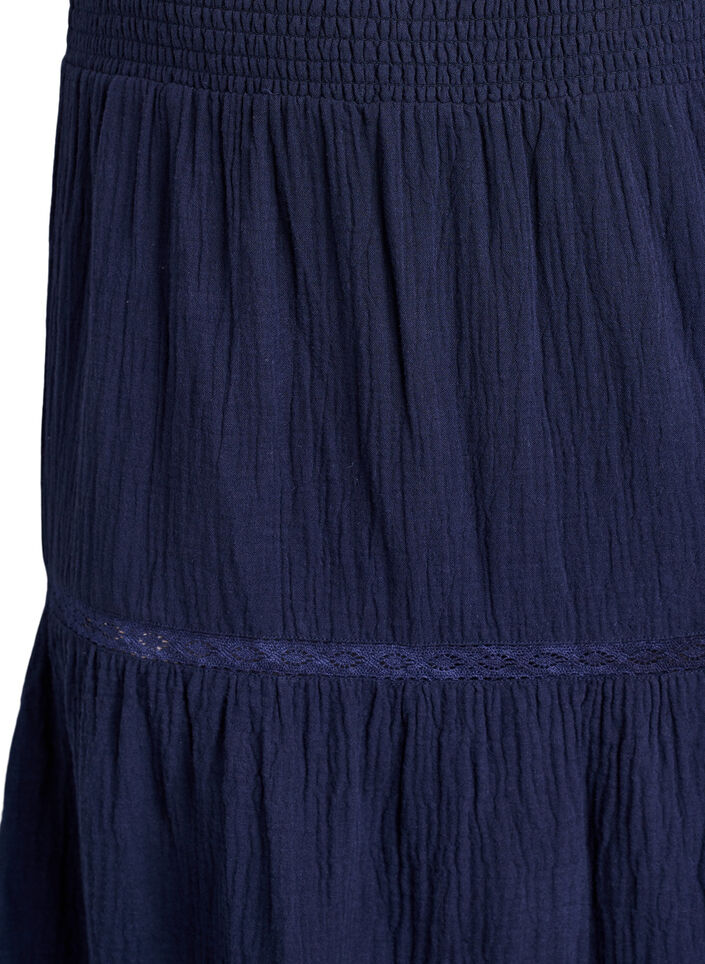 A-line midi skirt in cotton muslin with crochet band, Blauw, Packshot image number 2