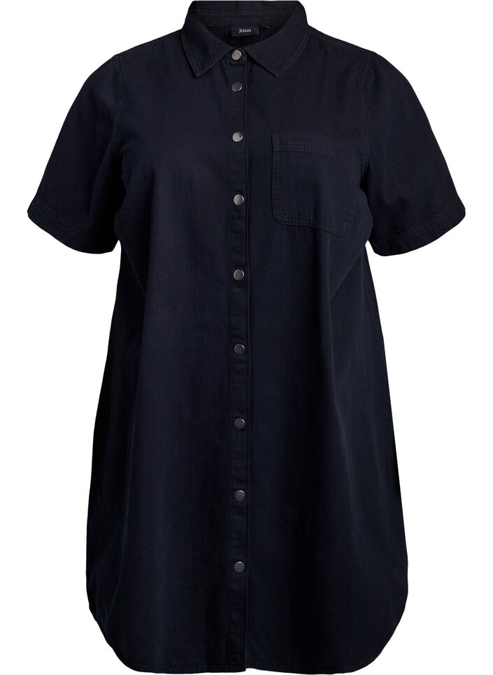Denim shirtjurk met korte mouwen, Zwart, Packshot image number 0