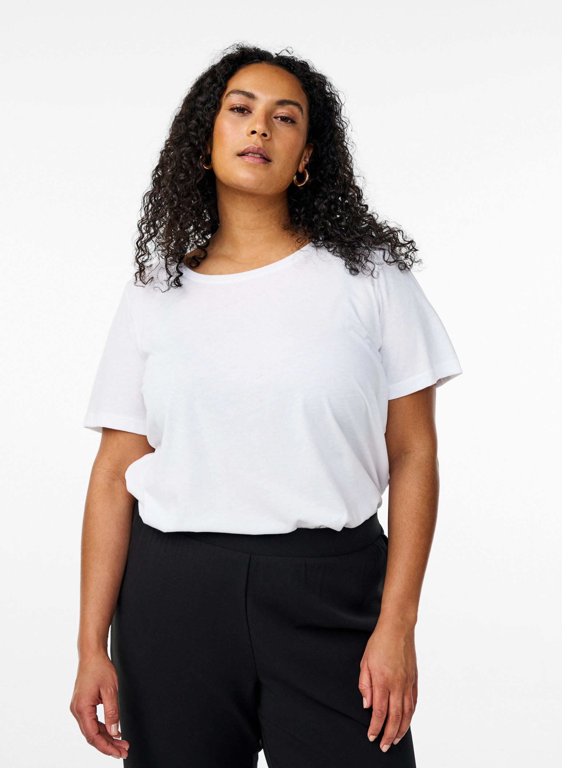 Zizzi FLASH - 2-pack T-shirts met ronde hals, Black/White, Model image number 0