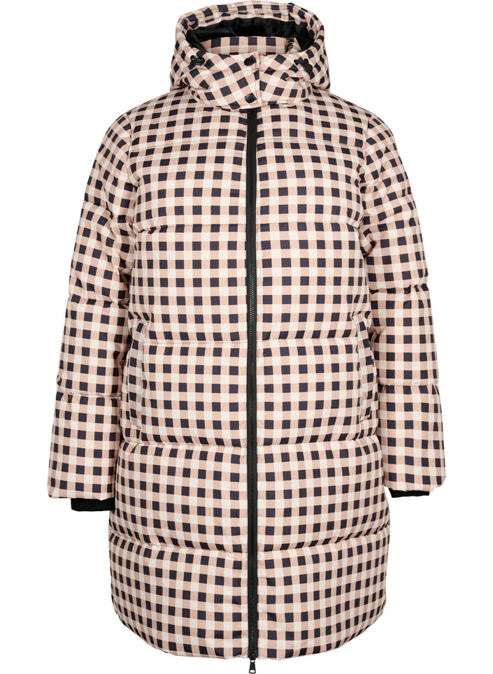 Geruite puffer winterjas, Black w. Nomad Check, Packshot image number 0